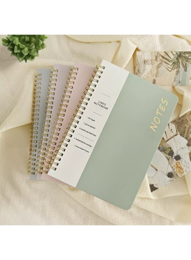 Portable A5 Notebook for writing, 4-Piece Hardcover Memo Diary Notepad, Notebook for Daily Weekly and Monthly Goals Planner, Hard Cover Memo Diary, Lined Thick Paper Journal Notebook, Ideal for Women & Men, Travel, Work, School (Purple, Green, Pink, Blue)