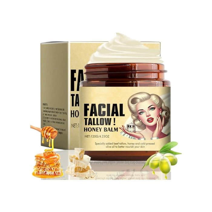 Whipped Beef Tallow and Honey Balm, Beef Tallow For Skin Care, Beef Tallow Face Moisturizer Grass Fed Grass Finished Face Cream, Organic Moisturizing Cream for Face & Body Lotion Skin Care