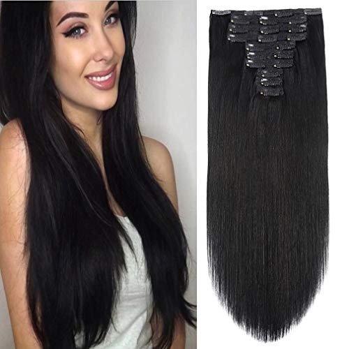 FAAAL 22 Clip in Human Hair Extensions Full Head 200g 10 Pieces 22 Clips 1 Jet Black Double Weft Brazilian Real Remy Hair Extensions Thick Straight Silky 22200g Jet Black
