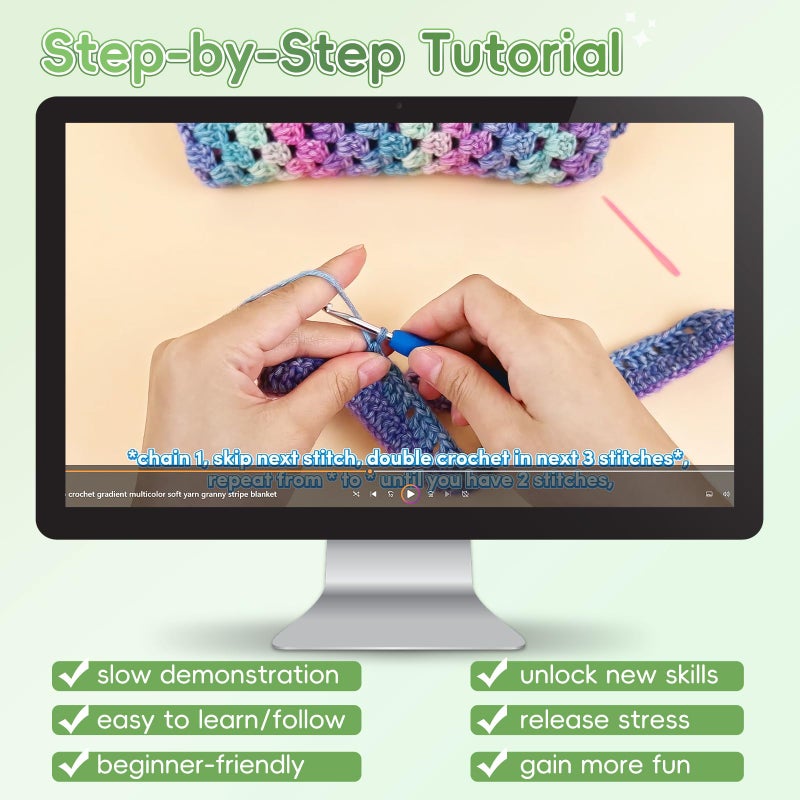 Aeelike Blanket Crochet Kit for Beginners, Super Easy Crochet Blanket Kit with Soft & Colorful Gradient Yarns Detailed Video Tutorials Crocheting Accessories, Moss Green Gradient & Ideal Gift - Image 4
