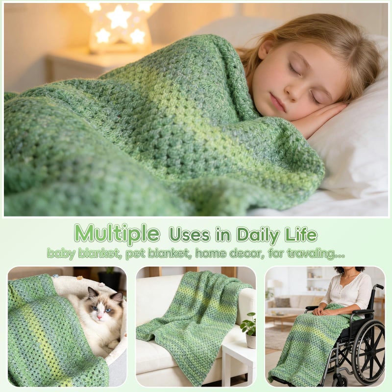 Aeelike Blanket Crochet Kit for Beginners, Super Easy Crochet Blanket Kit with Soft & Colorful Gradient Yarns Detailed Video Tutorials Crocheting Accessories, Moss Green Gradient & Ideal Gift - Image 5