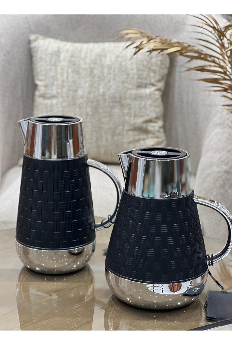 لالوزا طقم ترامس ثلاجة قهوة وشاي جذابة بتصميم أنيق كحلي/فضي - مقاس 1/1لتر