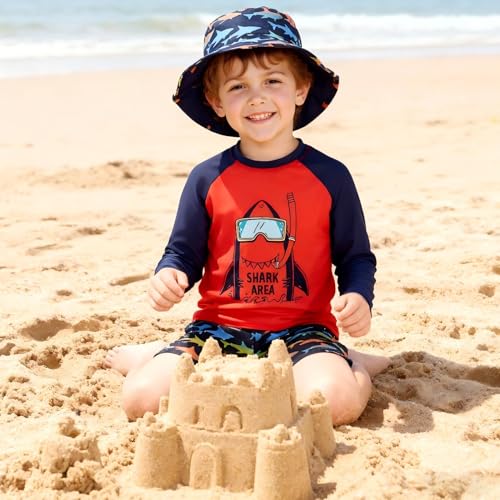 Redair Boys Swim Sets Kids Rash Guard Long Sleeve Swimsuits with Hat Boys Bathing Suit Size 5 6 - Image 3
