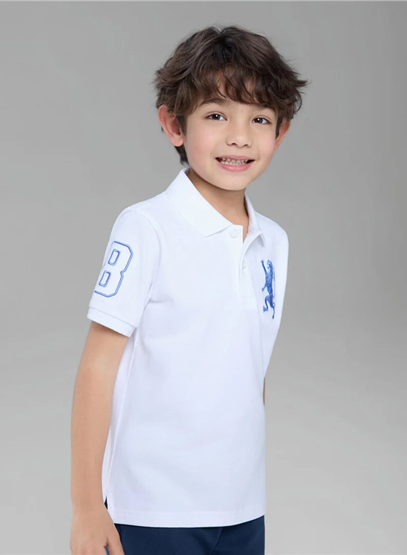 Kids’ Slim Fit Lion Embroidered Cotton Polo