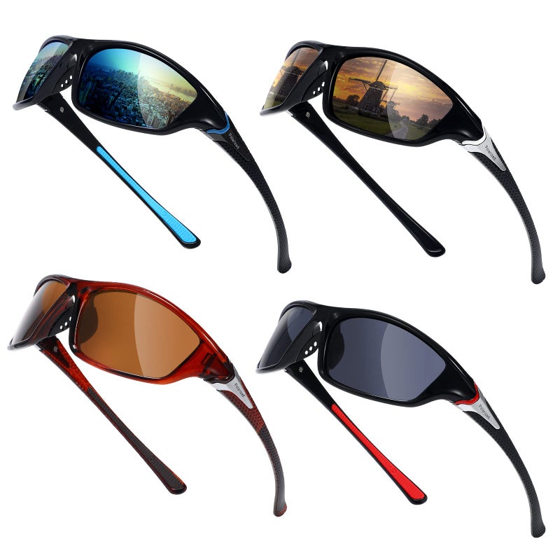 TOODOO 4 Pairs Men Polarized Sunglasses with UV Protection Driving Glasses Sports for Sport Outdoor Activities (Classic Colors) - Image 1
