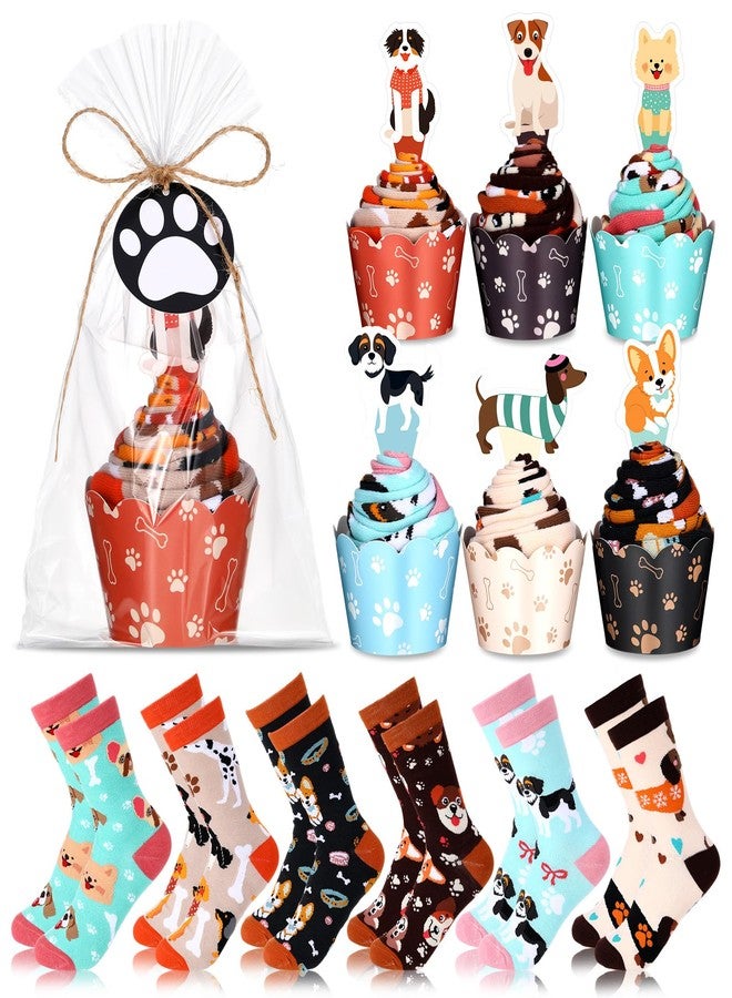 Foaincore 6 Pairs Christmas Dog Cupcake Socks for Women Christmas Dog Socks Gifts Bulk for Xmas Holiday DIY Gifts Supplies - Image 1