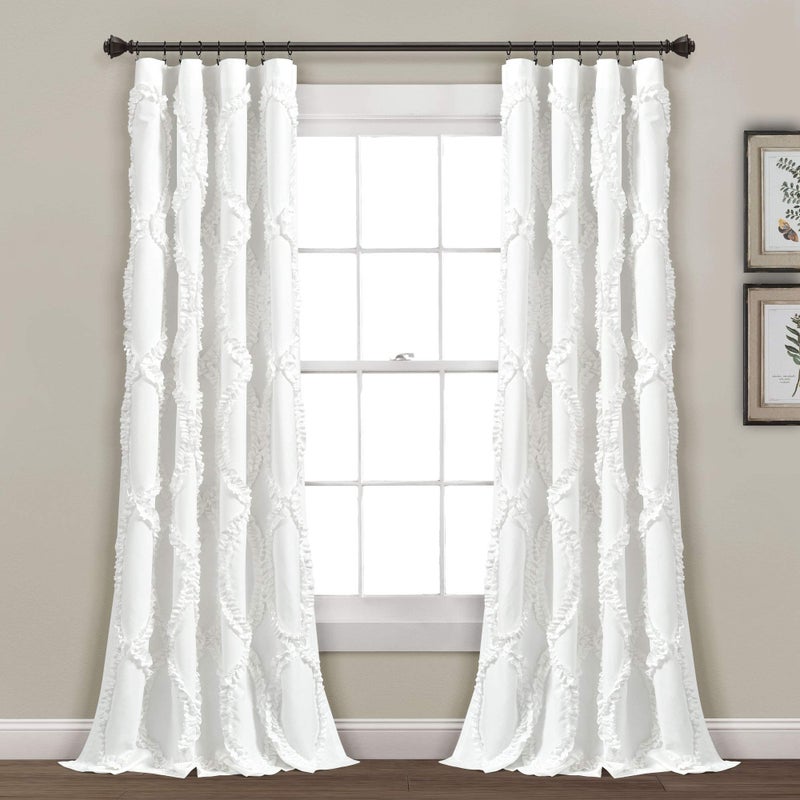 Lush Decor Avon Light Filtering Window Curtain Panel, Single, 54" W x 95" L, White - Ruffle Curtains for Living Room - Drapes - Vintage Coquette DÃ©cor - Image 1