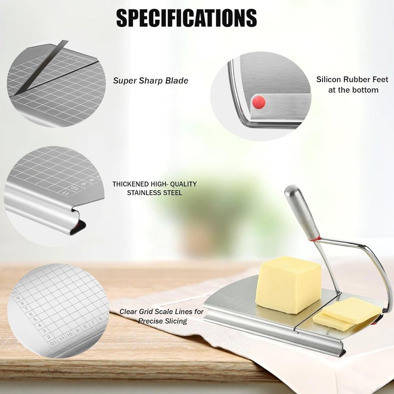 EVER FOUND Stainless Steel Cheese Slicers for Block Cheese Heavy Duty-Multipurpose Cheese Cutter Board with Sharp Knife, Precision Scale and Anti Slip Rubber Pads for cutting Block Cheese & Much More - Image 2