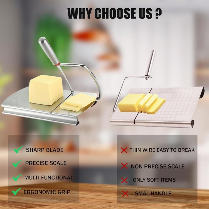 EVER FOUND Stainless Steel Cheese Slicers for Block Cheese Heavy Duty-Multipurpose Cheese Cutter Board with Sharp Knife, Precision Scale and Anti Slip Rubber Pads for cutting Block Cheese & Much More - Image 5
