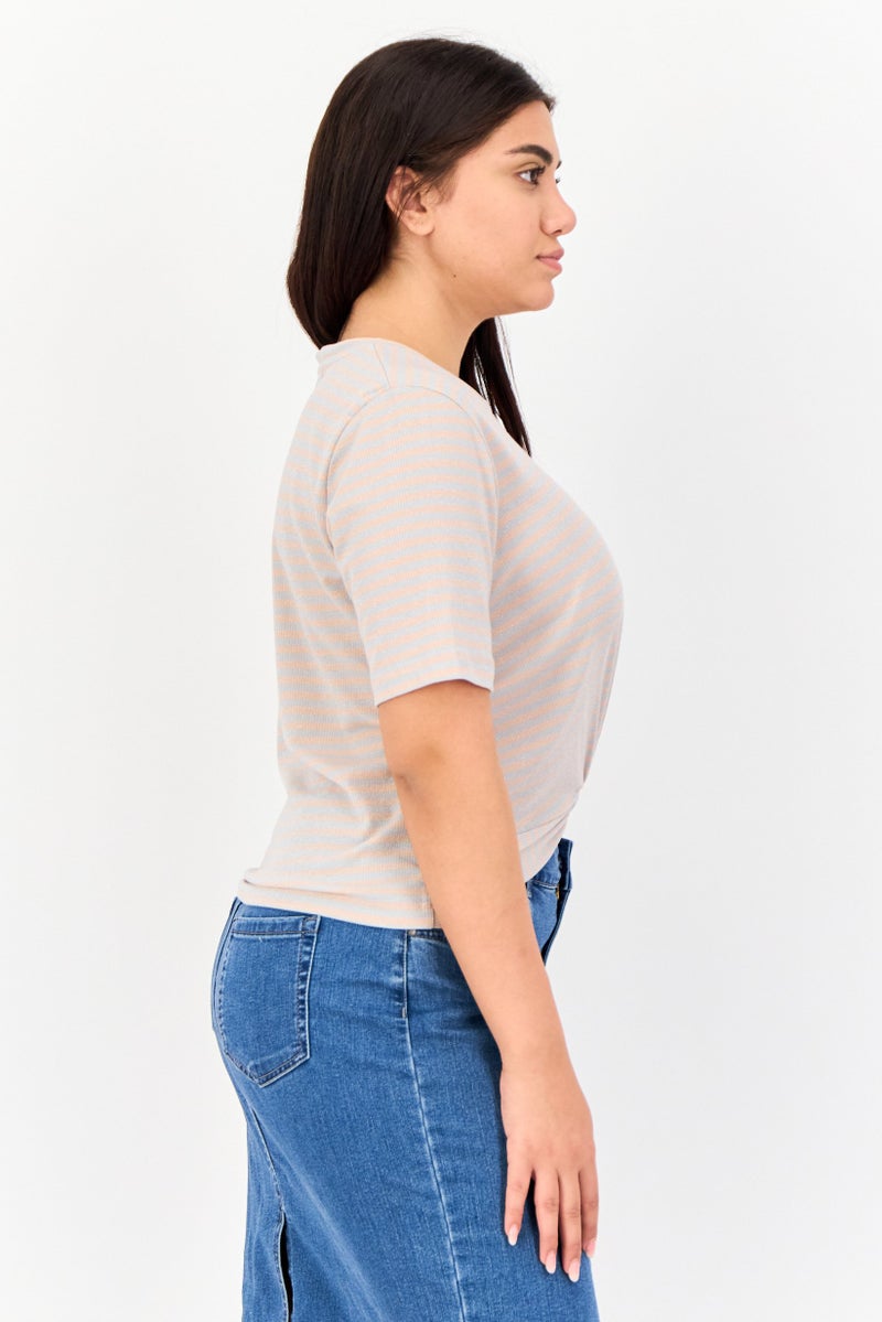 ONLY Women Crew Neck Short Sleeve Stripe T Shirt, Multicolor - Image 2