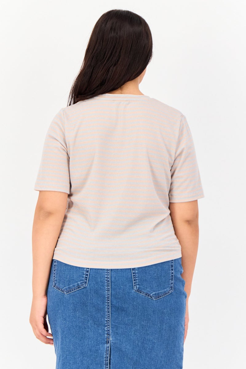 ONLY Women Crew Neck Short Sleeve Stripe T Shirt, Multicolor - Image 3