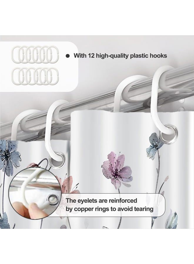 AWERT Watercolor Floral Shower Curtain with Hooks Pastel Wildflower Shower Curtain for Bathroom Waterproof Flower Printing Fabric Bathroom 72x72inch - Image 5