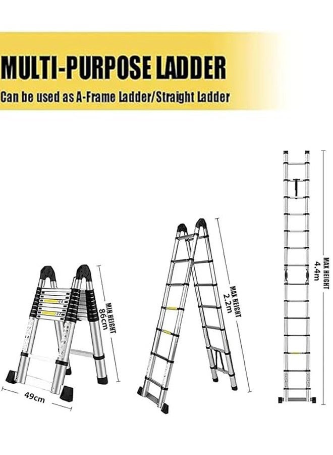 في تي سي سلم تلسكوبي ألومنيوم قابل للتمدد - خفيف الوزن، متعدد الأغراض متين وسهل التخزين للاستخدام المنزلي والمهني (مزدوج, متر, 4.4) - Image 2