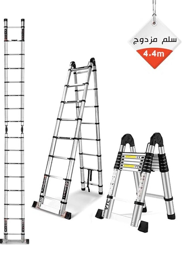 في تي سي سلم تلسكوبي ألومنيوم قابل للتمدد - خفيف الوزن، متعدد الأغراض متين وسهل التخزين للاستخدام المنزلي والمهني (مزدوج, متر, 4.4) - Image 1