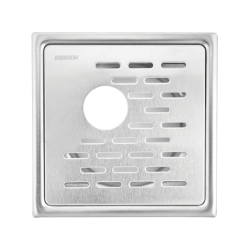 Johnson Bathrooms Johnson Jazz 5x5 inches Square Floor Drain with Hole | SS304 Grade Floor Trap Jali/Drain Cover| Anti-Rust, Matt/Satin Finish | 2 Yr Warranty (T3181S1 - Stainless Steel) - Image 1
