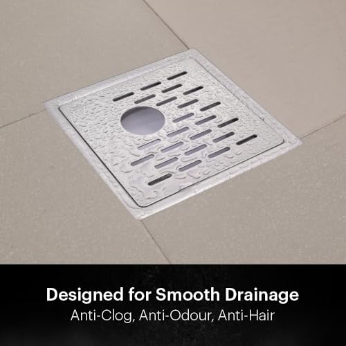 Johnson Bathrooms Johnson Jazz 5x5 inches Square Floor Drain with Hole | SS304 Grade Floor Trap Jali/Drain Cover| Anti-Rust, Matt/Satin Finish | 2 Yr Warranty (T3181S1 - Stainless Steel) - Image 2