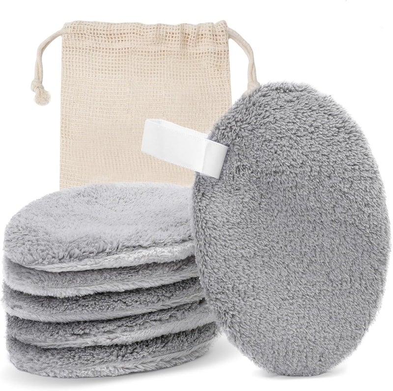 LOPHE Reusable Makeup Remover Pads Soft Coral Fleece Face Cleansing Pads with Hanging Loop Breathable Mesh Storage BagEcoFriendly Zero Waste Washable Oval Cotton Pads for All Skin Types 6 pcs
