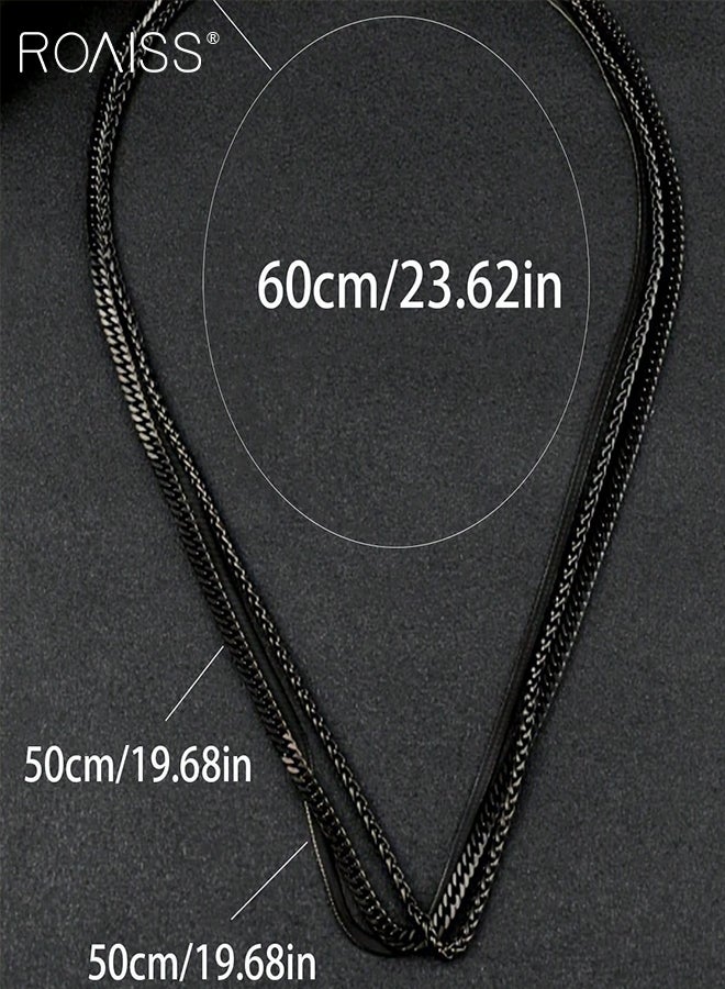 roaiss Men's Black Stainless Steel Three Pcs necklace, Stylish and Simple Clavicle Chain, Twist Chain, Multi-layer Stackable Necklace Set, Suitable for Daily wear or As Holiday Gift - Image 4