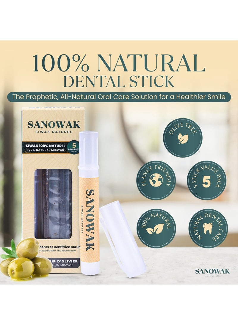 Sanowak Black Zeitoun Miswak / Siwak Sticks – 5 Olive Wood Toothbrushes with FREE Plastic Holder | Teeth Whitening & Oral Care | 100% Chewable & Antibacterial | Eco-Friendly & Vacuum Sealed - Image 3