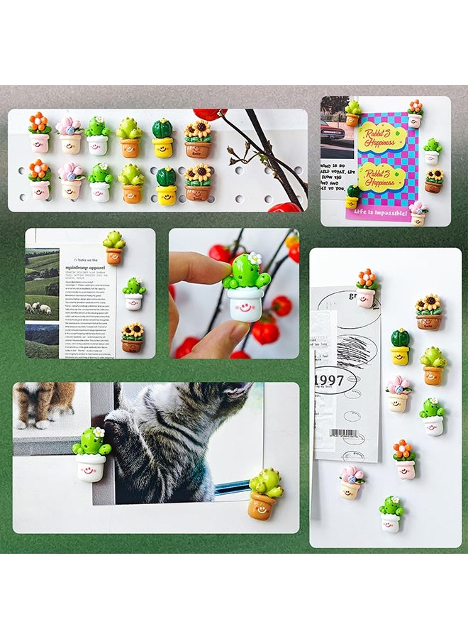 1 Pack 12 Pcs Cute Cartoon Cactus & Sunflower Decorative Fridge Magnets Set, Lovely Small Refrigerator Magnets for Photos, Menus & Home Decor - Image 5