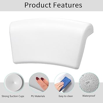 Koelaa Bath Pillow Waterproof Bath Pillow 3D Ergonomic Bathtub Pillow with 2 NonSlip Suction Cups NonSlip Premium Bath Cushion Ergonomic Bathtub Pillow for Bathroom Home Spa HeadrestWhite - Image 3