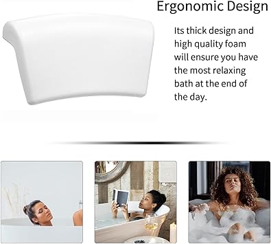 Koelaa Bath Pillow Waterproof Bath Pillow 3D Ergonomic Bathtub Pillow with 2 NonSlip Suction Cups NonSlip Premium Bath Cushion Ergonomic Bathtub Pillow for Bathroom Home Spa HeadrestWhite - Image 4