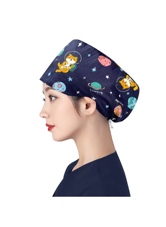 NIBEMINENT Women's Long Hair Nursing Cap Cotton Adjustable Medical Hospital Surgical Cap Unisex Anesthesiologist Nurse Working Scrub Caps