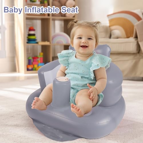 AirSwim Inflatable Baby Seat, Inflatable Baby Chair for Babies 3 Months and Up, Summer Blow Up Chair with Built in Air Pump, Infant Floor Seats for Learning to Sit, Palying, Camping, Grey - Image 2