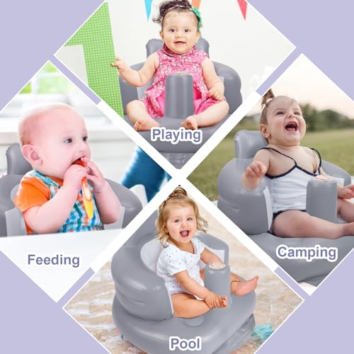 AirSwim Inflatable Baby Seat, Inflatable Baby Chair for Babies 3 Months and Up, Summer Blow Up Chair with Built in Air Pump, Infant Floor Seats for Learning to Sit, Palying, Camping, Grey - Image 5