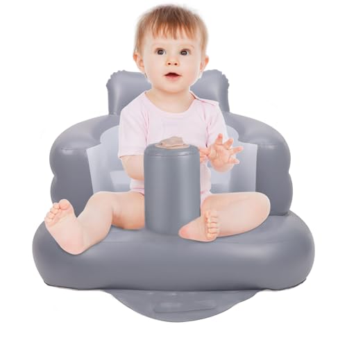 AirSwim Inflatable Baby Seat, Inflatable Baby Chair for Babies 3 Months and Up, Summer Blow Up Chair with Built in Air Pump, Infant Floor Seats for Learning to Sit, Palying, Camping, Grey - Image 1