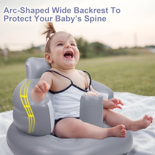 AirSwim Inflatable Baby Seat, Inflatable Baby Chair for Babies 3 Months and Up, Summer Blow Up Chair with Built in Air Pump, Infant Floor Seats for Learning to Sit, Palying, Camping, Grey - Image 4