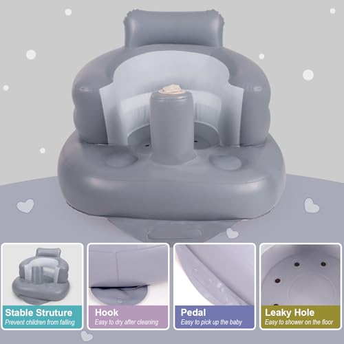AirSwim Inflatable Baby Seat, Inflatable Baby Chair for Babies 3 Months and Up, Summer Blow Up Chair with Built in Air Pump, Infant Floor Seats for Learning to Sit, Palying, Camping, Grey - Image 3