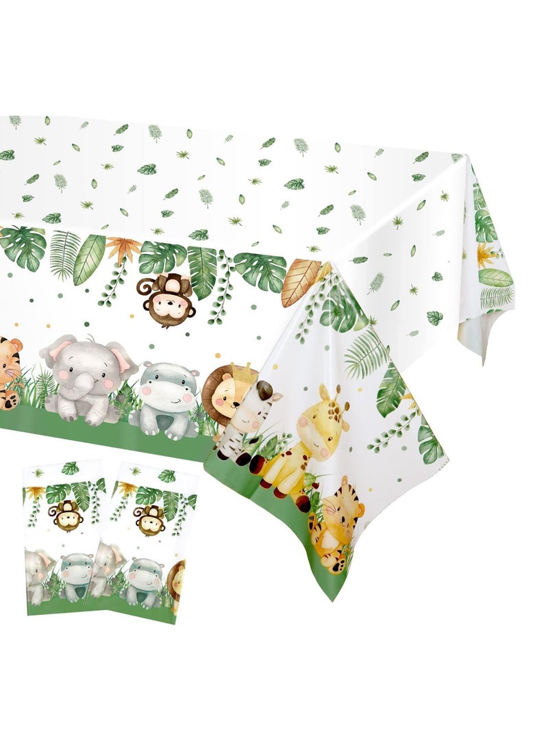 Excefore Jungle Birthday Tablecloth 37x274 cm, Disposable Plastic Tablecloth, Waterproof, for Birthday, Baby Shower Decoration, Boy Picnic Accessories, Green Pack of 2 - Image 1