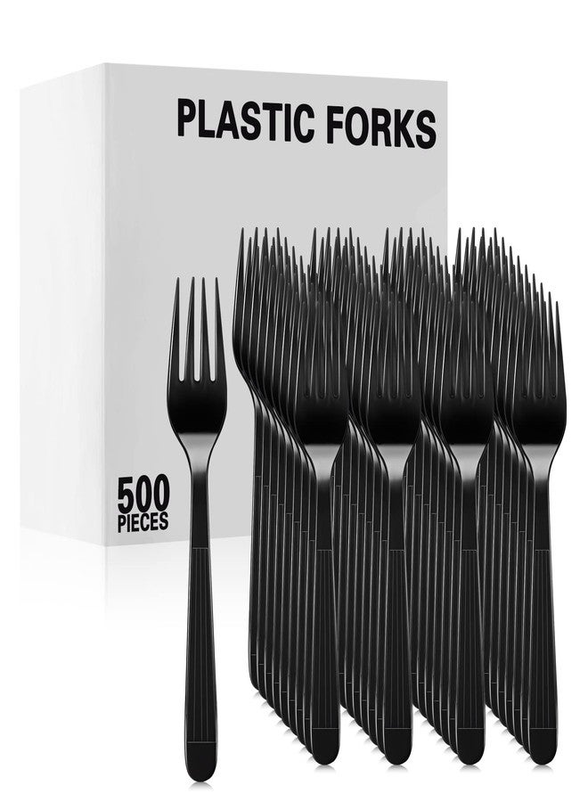 Romooa 500 Pcs Heavy Duty Plastic Black Forks 7 Inches Disposable Solid Forks Take Away Heavyweight Sturdy Utensils for Parties, Catering Services, Family Gatherings(Black) - Image 2