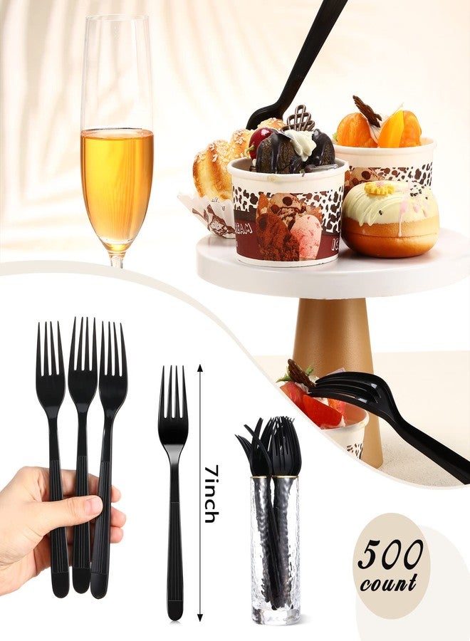 Romooa 500 Pcs Heavy Duty Plastic Black Forks 7 Inches Disposable Solid Forks Take Away Heavyweight Sturdy Utensils for Parties, Catering Services, Family Gatherings(Black) - Image 4