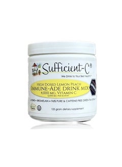 Sufficient-C High Dose Non-GMO Vitamin C Lemon Peach Immune-Ade Drink Mix, Convenient 125 Grams - with L-lysine, Bromelain and a Premium 96% Pure Green Tea Extract - immune, thyroid and collagen suppo 