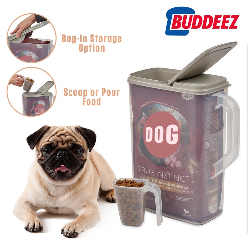 Buddeez Pet Food Storage Container - 8 Quart Capacity Bird Seed Container & Dog Food Storage, with Durable EZ Grip Handle and EZ Flip Lid with Pour Spout - Image 4