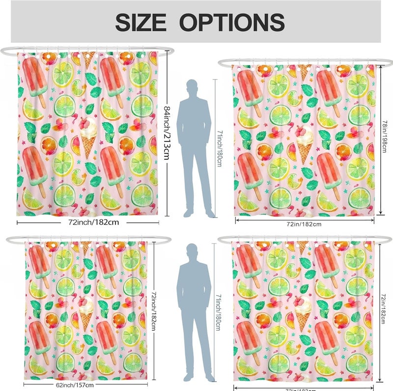 Popsicle Shower Curtain, Summer Playful Lime Ice Cream Cone Summer Peach Washable with Hooks Clawfoot Tub Shower Curtains for Bathroom Toile Guest Room Decor 72x84 Inch - Image 3