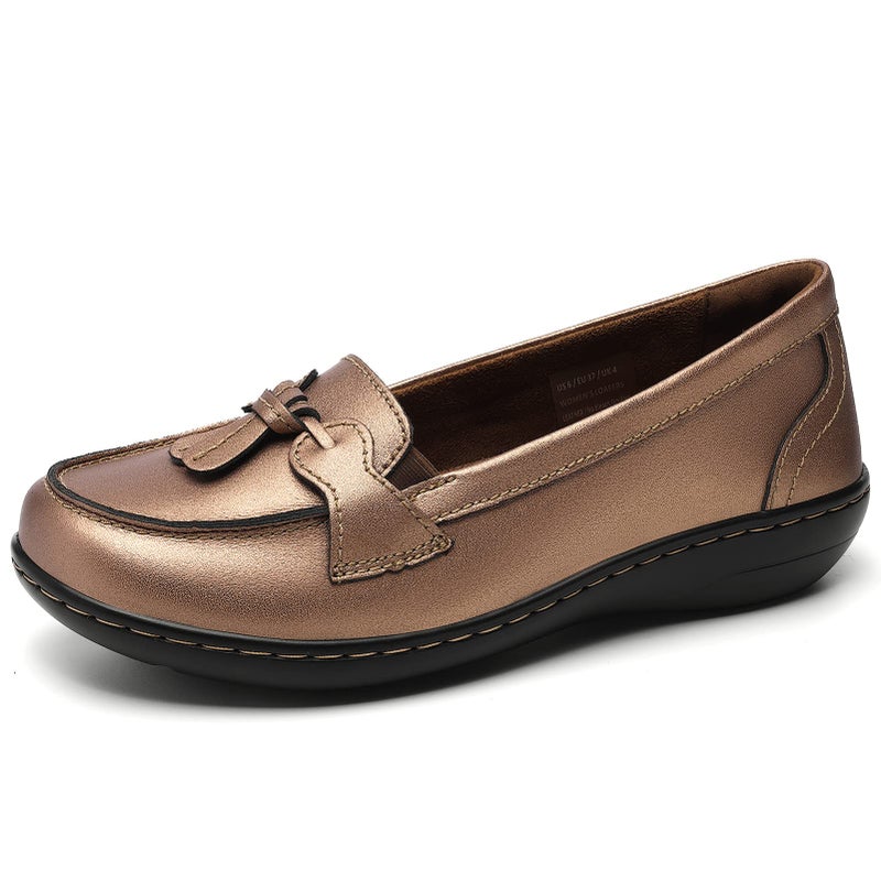 Artisure Women's Classic Metallic Rose Gold Genuine Leather Penny Loafers Fashion Tassel Boat Shoes Comfort Driving Moccasins Casual Slip On Walking Flats 9 M US 1003-MGJ090 - Image 4