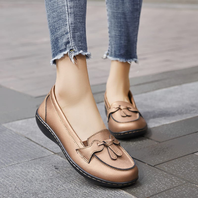Artisure Women's Classic Metallic Rose Gold Genuine Leather Penny Loafers Fashion Tassel Boat Shoes Comfort Driving Moccasins Casual Slip On Walking Flats 9 M US 1003-MGJ090 - Image 2
