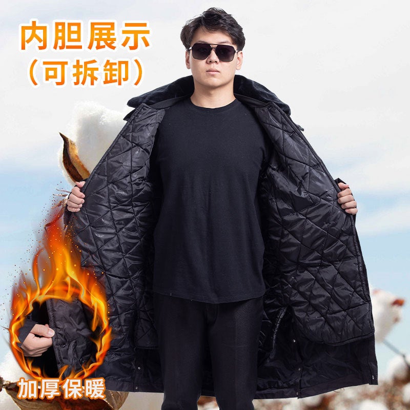 Security Guard Cotton-Padded Jacket Work Clothes Long Mid-Length Thickened Winter Clothing With Reflective Strip Long Security Guard Cotton-Padded Jacket - Image 4