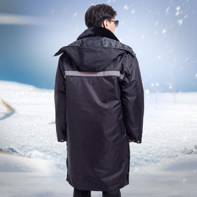 Security Guard Cotton-Padded Jacket Work Clothes Long Mid-Length Thickened Winter Clothing With Reflective Strip Long Security Guard Cotton-Padded Jacket - Image 5