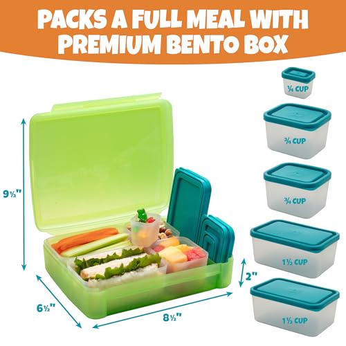 Bentology Bento Lunch Box Set w 5 Leakproof Made-to-Size Snack Containers & Built-In Utensil Holder- Meal Prep Made Easy w Reusable, Kid's Back to School or Office- Durable, BPA Free, Dishwasher Safe - Image 2
