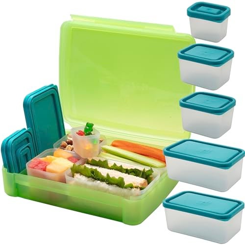 Bentology Bento Lunch Box Set w 5 Leakproof Made-to-Size Snack Containers & Built-In Utensil Holder- Meal Prep Made Easy w Reusable, Kid's Back to School or Office- Durable, BPA Free, Dishwasher Safe - Image 1
