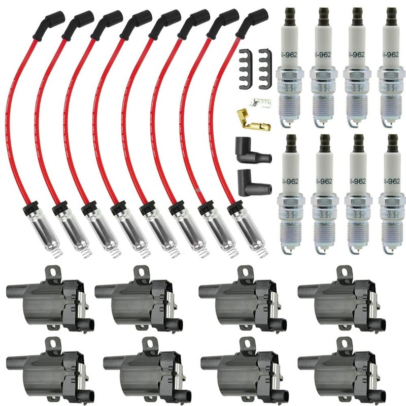 CNPAPC 8PCS UF262 Round Ignition Coil Pack & 41-962 Spark Plugs & Spark Plug Wires Set Compatible with Chevrolet Express 4.3 4.8 5.0 5.3 2003-2007 Harness GMC Sierra 1500 Replace# D585 19005218 748UU - Image 1
