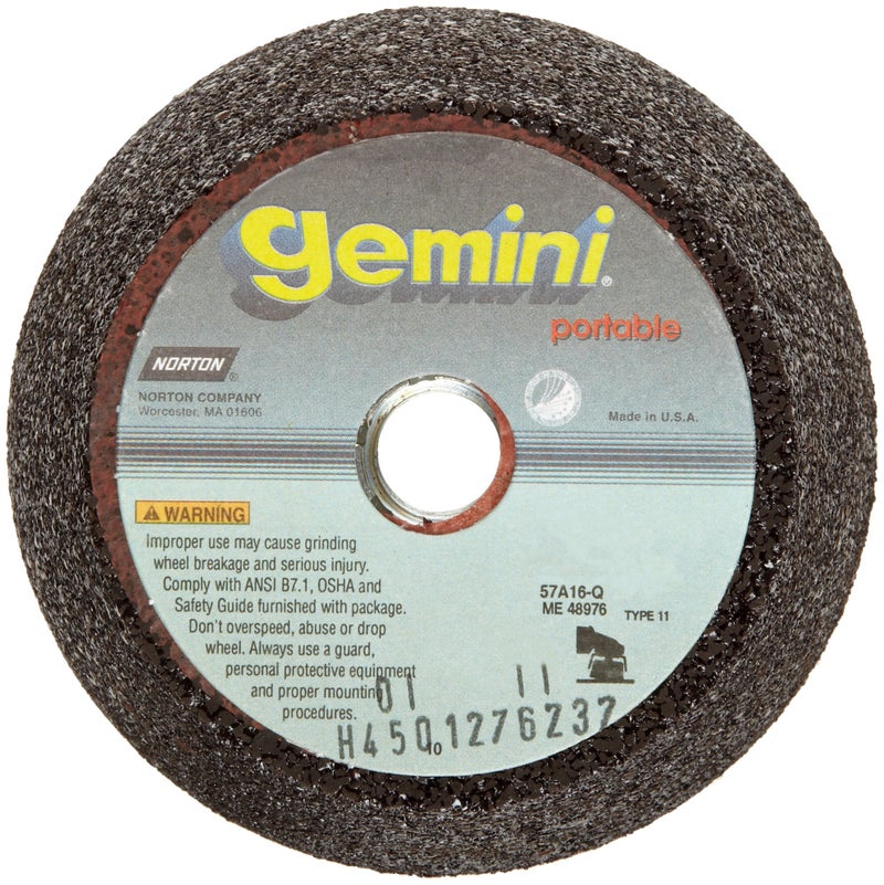 Norton Gemini Portable Snagging Abrasive Wheel, Type 11 Flaring Cup, 5/8"-11 Hole Diameter, Aluminum Oxide, 4/3" Diameter x 2" Thickness, Grit 16 (Pack of 10) - Image 1