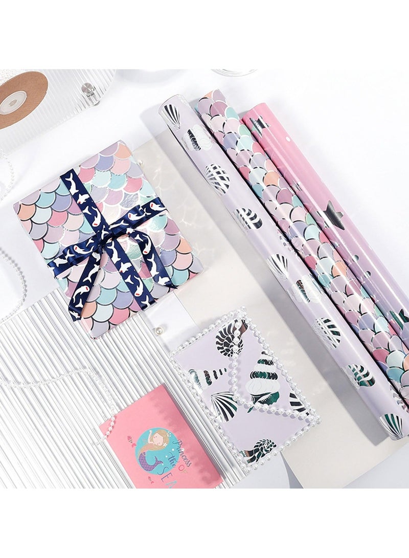 Birthday Wrapping Paper Folded, Mermaid Wrapping Paper, 3 Different Design Gift Wrap Paper, for Weddings Graduation Anniversaries, Birthday, Baby Shower (17 Inch X 120 Inch Per Roll) - Image 5