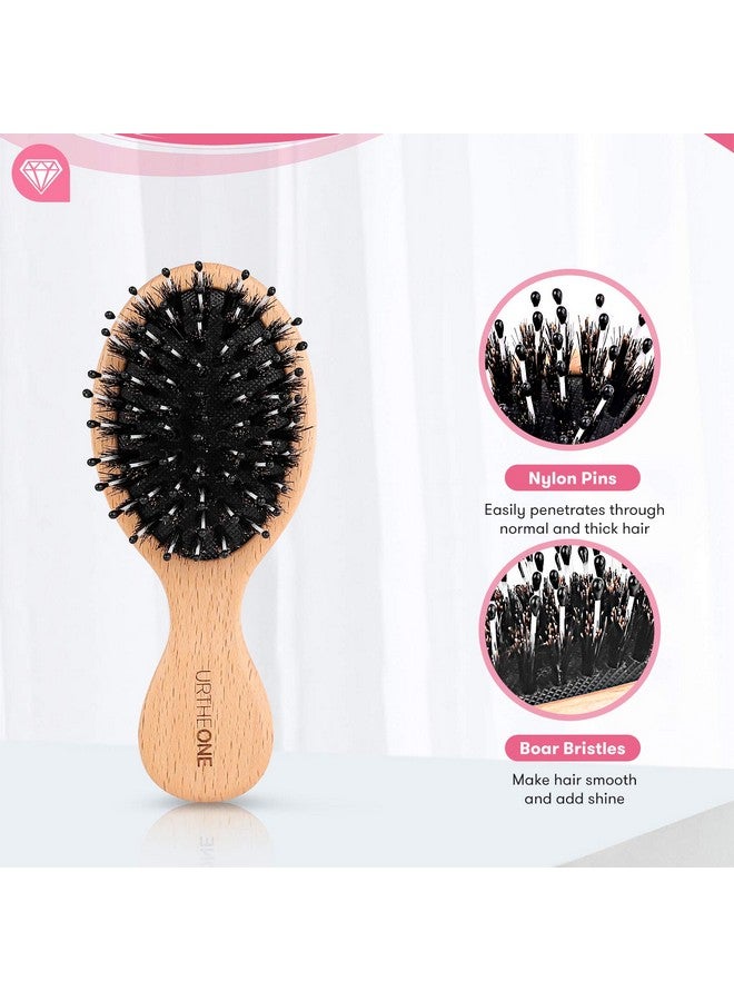 URTHEONE 3Pcs Hair Brush Mini Boar Bristle Hairbrush For Thick Curly Thin Long Short Wet Or Dry Hair, Pocket Travel Small Paddle Hair Brush For Men Women Kids Detangle Massage Add Shine - Image 2