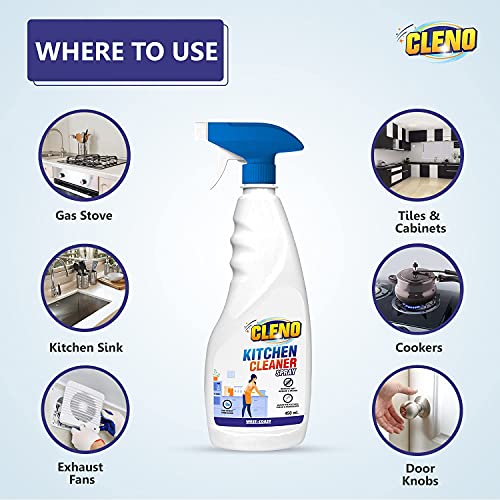 Cleno Kitchen Cleaner Spray Cleans Sticky Dirt from Gas Stove/Kitchen Sink/Slab/Exhaust Fans & Cabinets/Tiles/Platforms/Granite Tops/Stovetops, 450 ml - Image 2