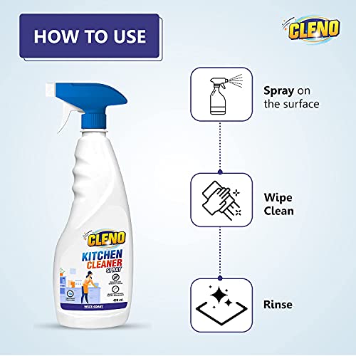 Cleno Kitchen Cleaner Spray Cleans Sticky Dirt from Gas Stove/Kitchen Sink/Slab/Exhaust Fans & Cabinets/Tiles/Platforms/Granite Tops/Stovetops, 450 ml - Image 4